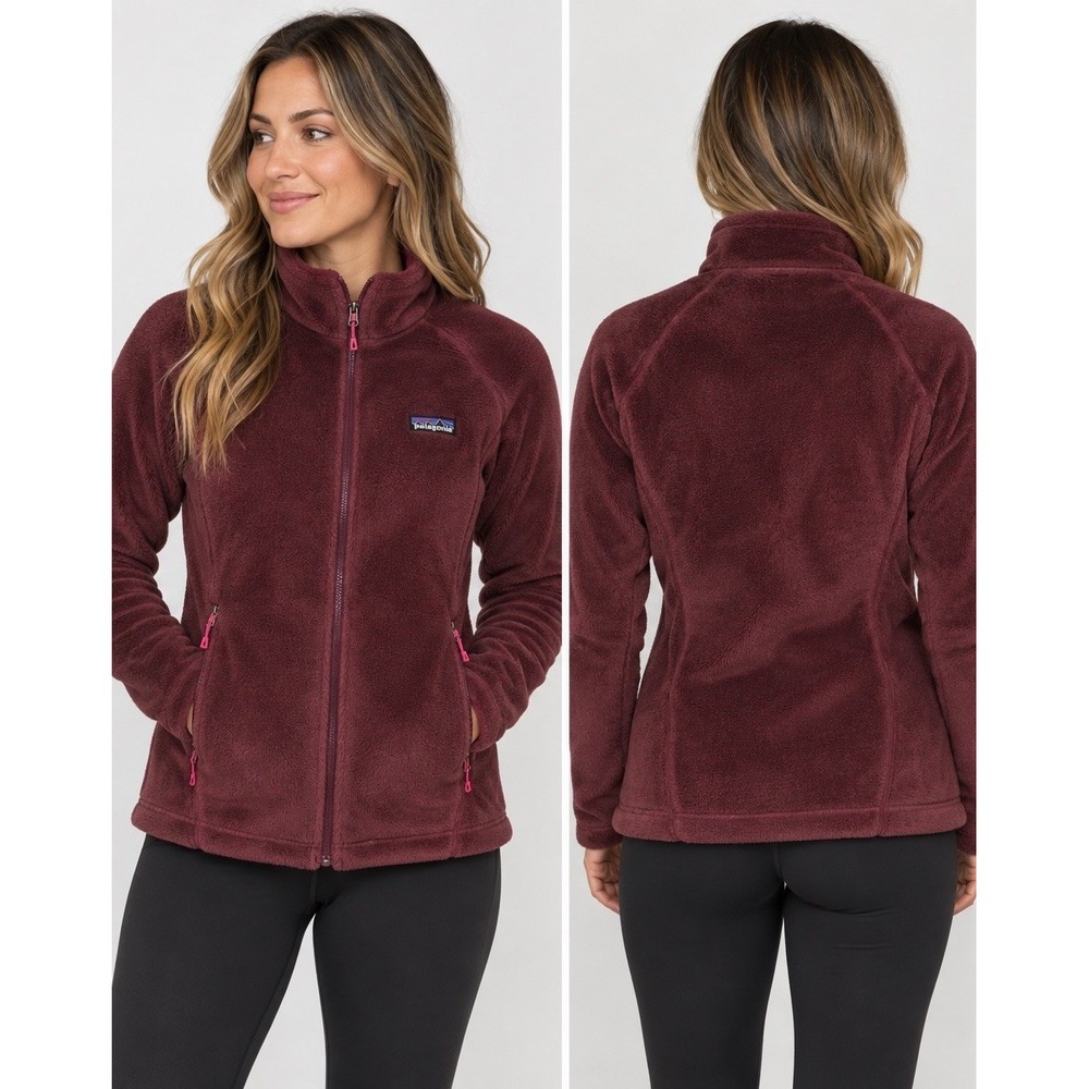 Patagonia Womens R2 Polartec Fleece Jacket L Burgundy Pink Full Zip Athleisure